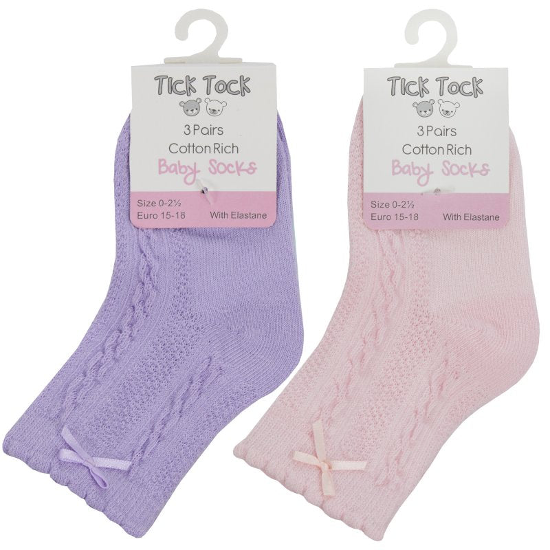 Baby Girls 3 Pack Cable/Bow Socks - Mix Colour (0-0, 0-2.5, 3-5.5) (PK12) 44B963