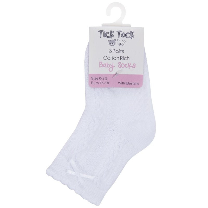 Baby Girls 3 Pack Cable/Bow Socks - White (0-0, 0-2.5, 3-5.5) (PK6) 44B964