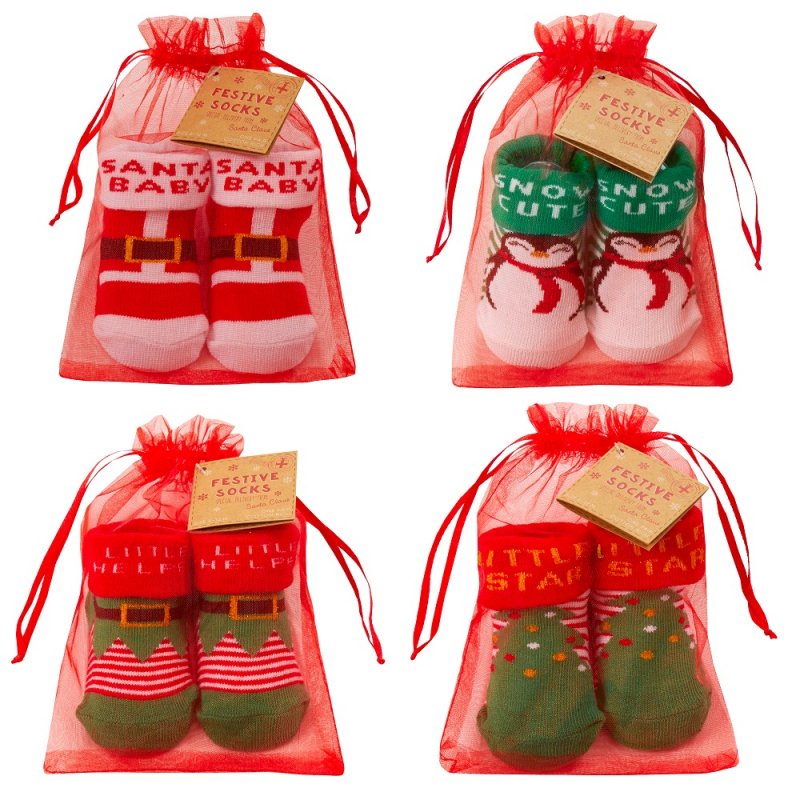 BABY CHRISTMAS ORGANZA BAG GIFT SOCKS (0-12 MONTHS) (PK16) 44B968