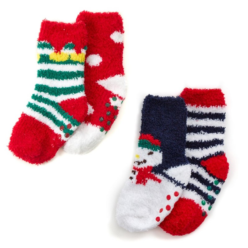 BABY CHRISTMAS 2 PACK COSY SOCKS WITH GRIPPERS (0-0, 0-2.5, 3-5.5) 44B970