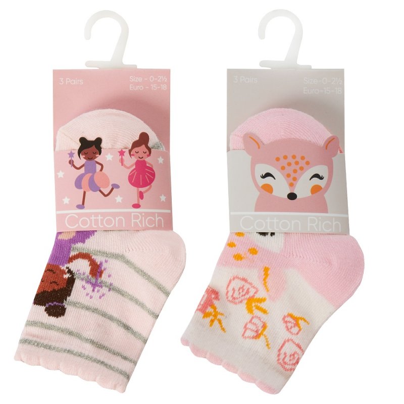 BABY GIRLS 3 PACK COTTON RICH DESIGN ANKLE SOCKS (3-5.5) (PK4) 44B976