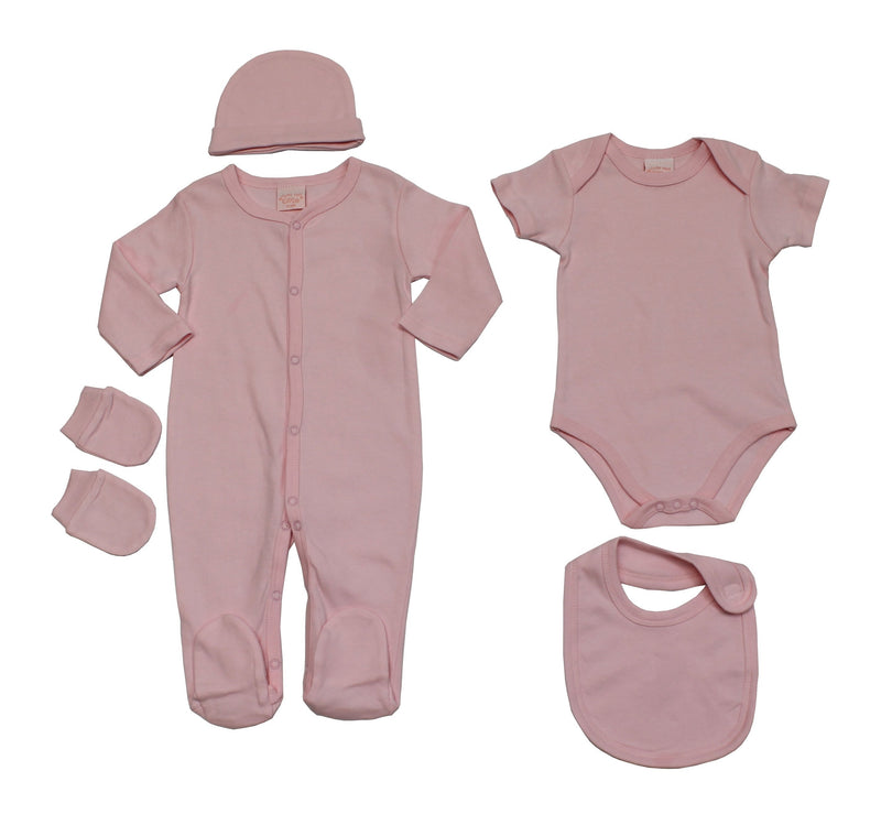 Baby Girls 5pc Gift Set - Plain Pink - 0-6M (45JTC8192) - Kidswholesale.co.uk