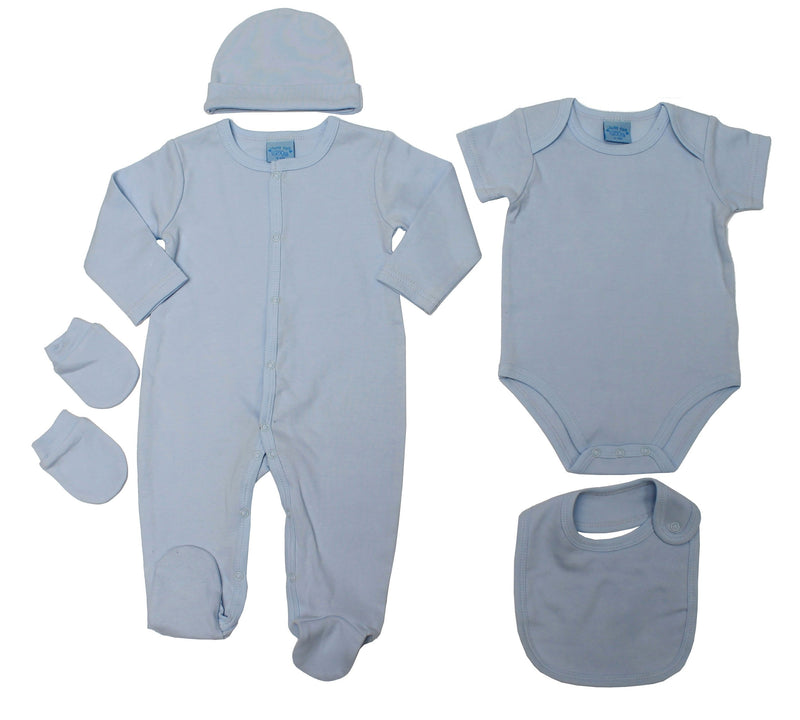 Baby Boys 5pc Gift Set - Plain Sky Blue - 0-6M (45JTC8200) - Kidswholesale.co.uk