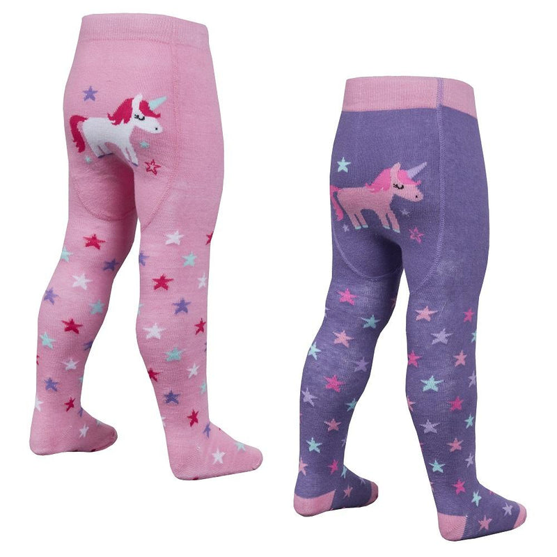 Baby Girls Patch Panel Tights With Grippers - Unicorn - 0-24M (45B126) - Kidswholesale.co.uk