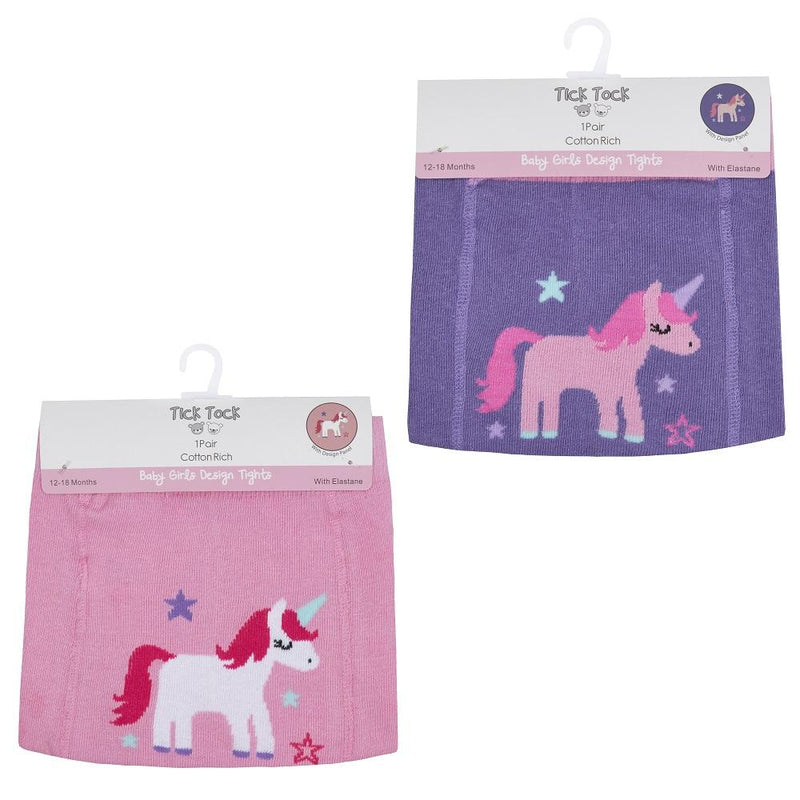 Baby Girls Patch Panel Tights With Grippers - Unicorn - 0-24M (45B126) - Kidswholesale.co.uk