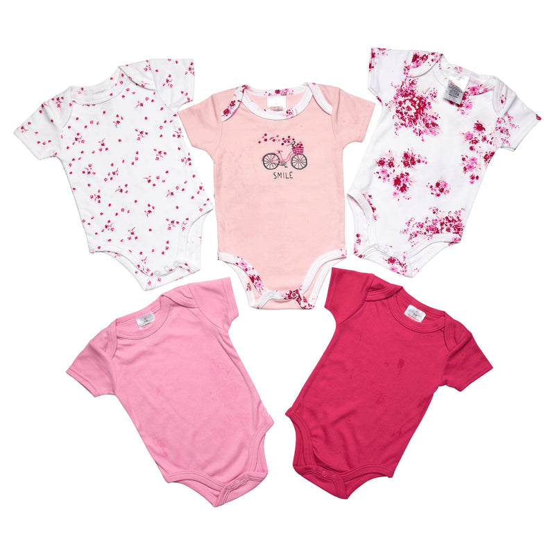 5 Pack Girls Body Suit "Bicycle" (0-9 Months)-JTC8560SG