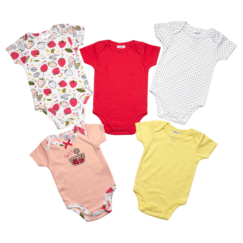 5 Pack Girls Body Suit "Sweet Berries" (0-9 Months)-JTC8561SG