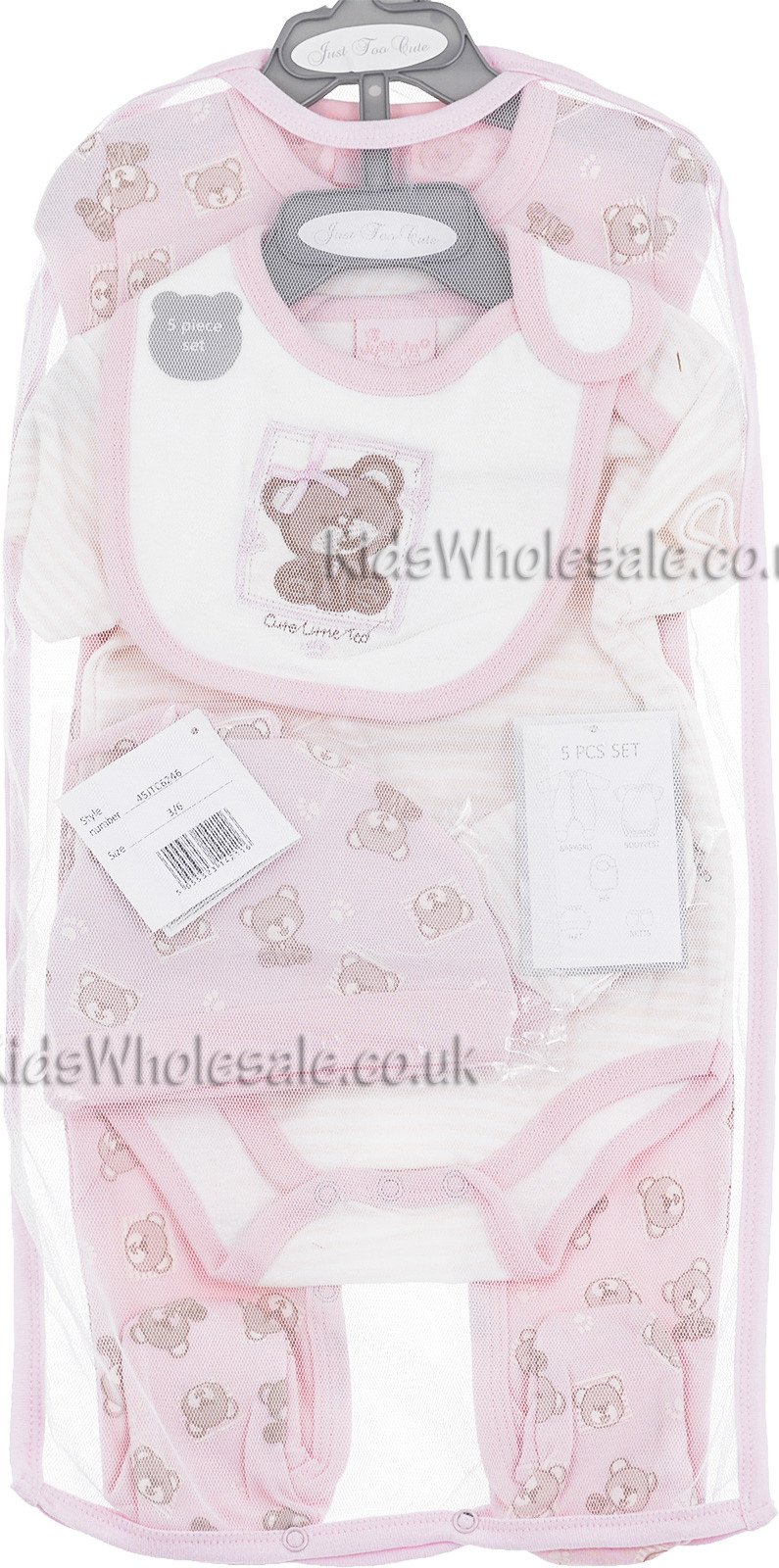 Baby Girls Teddy 5 Pce Net Bag Gift Set (NB-6 Months)(45JTC6246)Unit Price:£5.40 - Kidswholesale.co.uk