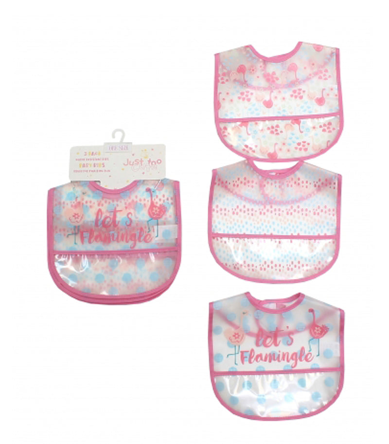3 PACK GIRLS CLEAR PEVA BIBS - LET'S FLAMINGLE (ONE SIZE) 65JTC8882