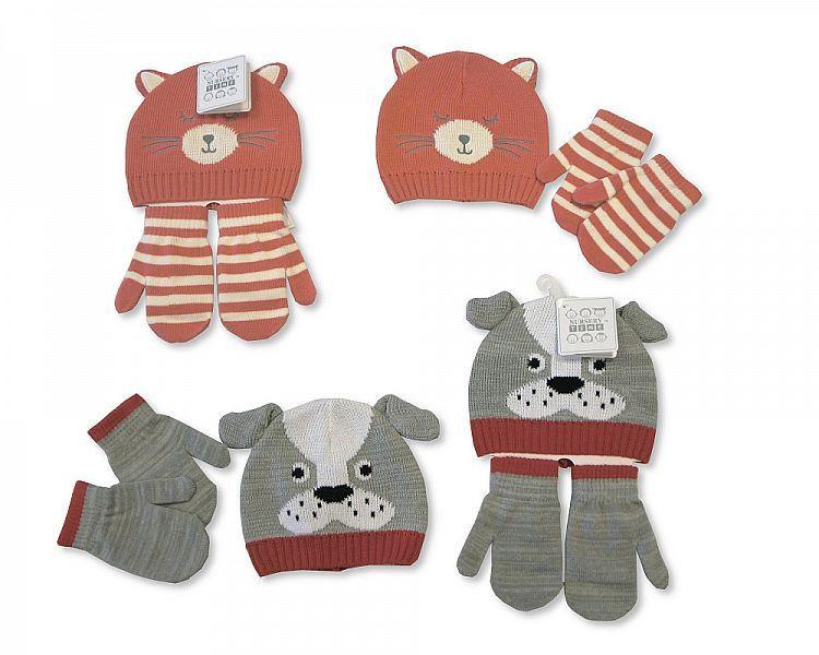 Baby Knitted Hat and Gloves Set(Gp 2516-0684) - Kidswholesale.co.uk