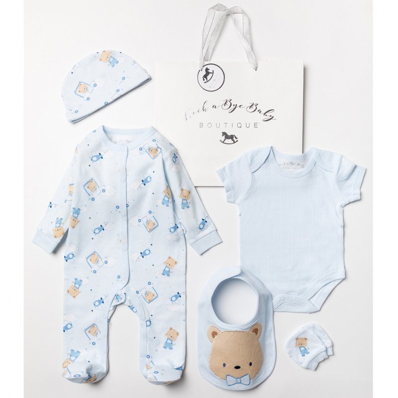 Baby Boys 6pc Mesh Bag Gift Set - Bear (PK4) (NB-6m) A24493