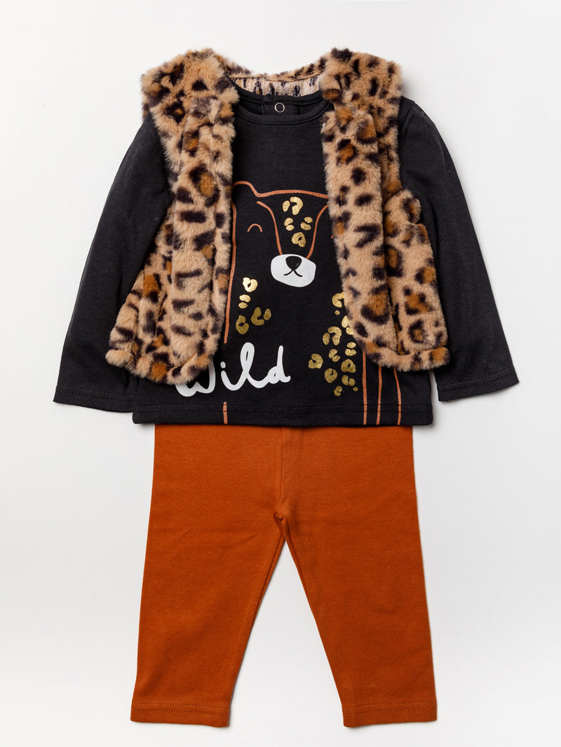 3pc Baby Girls Gilet Set - Leopard (PK4) (3-24m) A24531