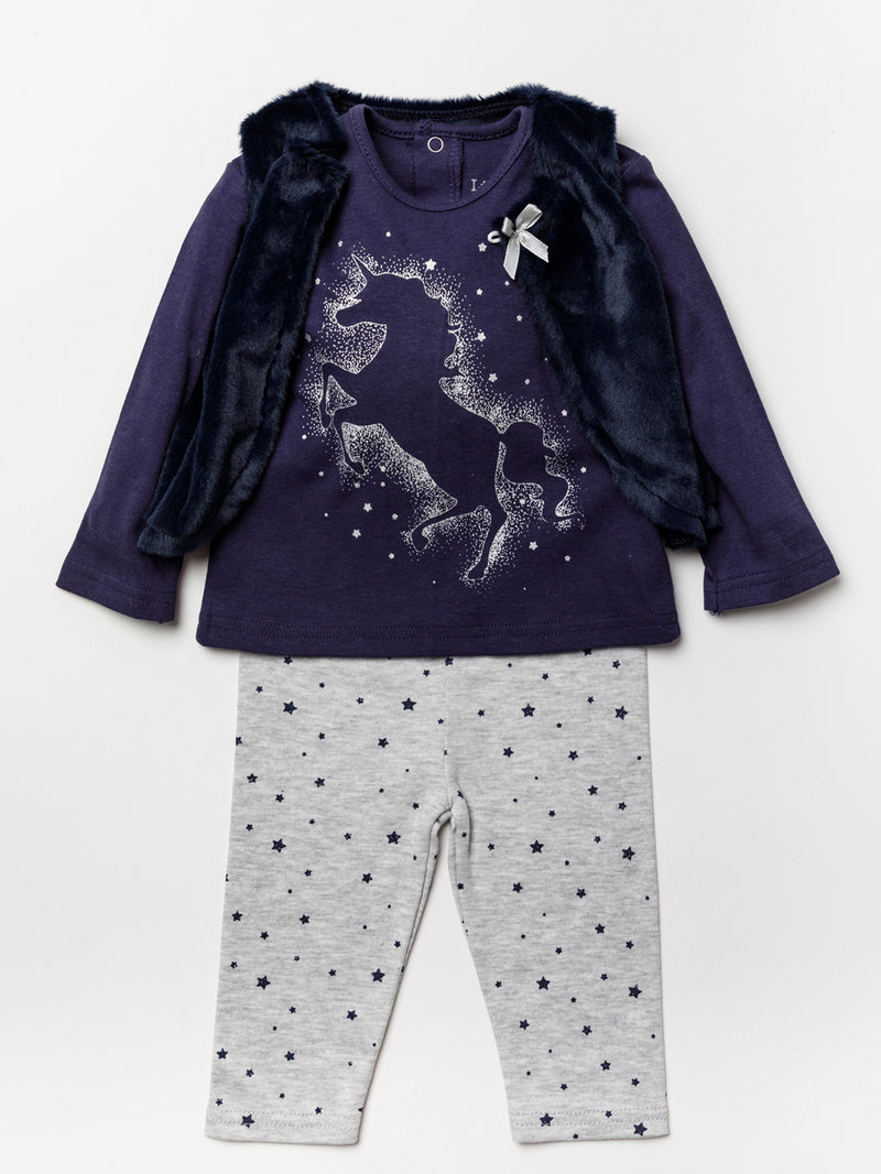 3pc Baby Girls Gilet Set - Shimmer/Unicorn (PK4) (3-24m) A24651