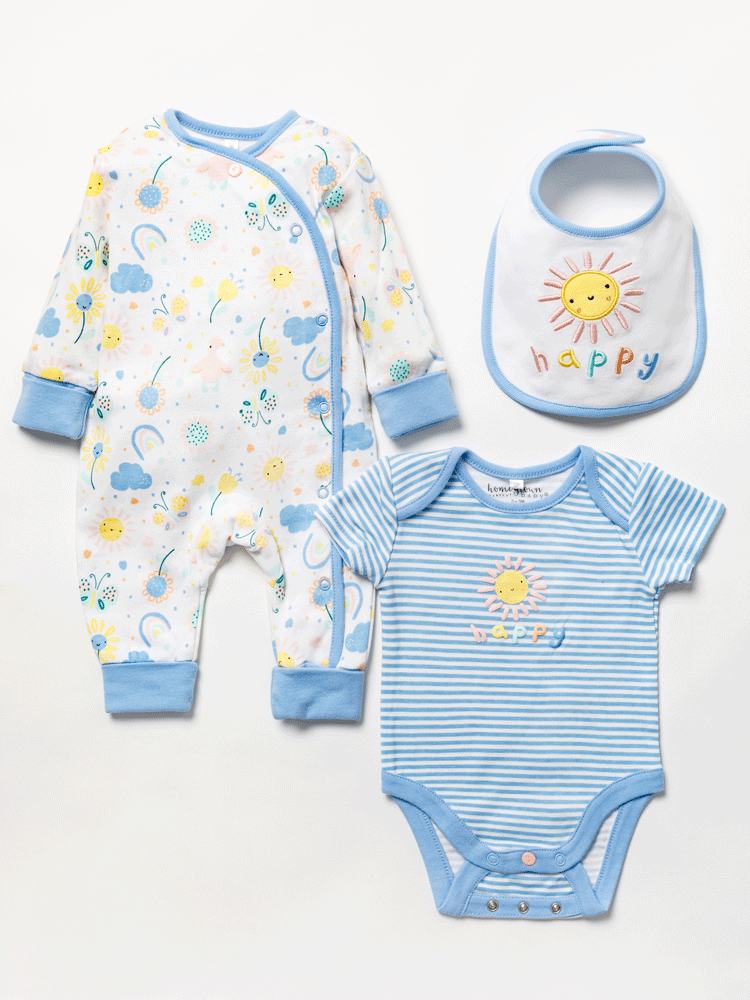 Baby 3pc Sleepsuit Set - Summer Sun (NB-6m) (PK6) B03428