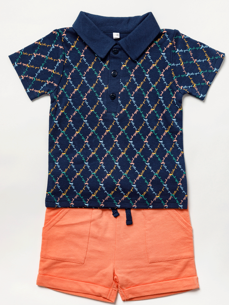 Baby Boys Polo Shirt/Shorts Set - Navy/Peach (6m-3y) (PK4) B03666