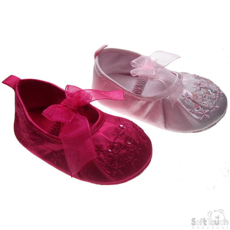 Girls Embroidered Satin Shoes
