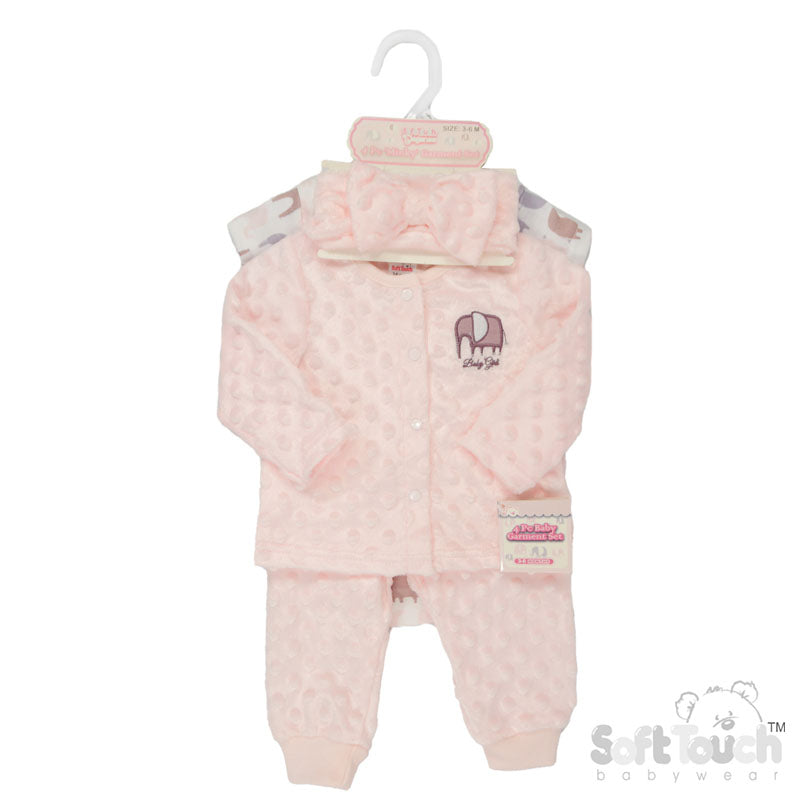 ELEPHANT 4 PC POPCORN GARMENT SET - PINK (NB to 9 MONTHS) (PK6) BG318