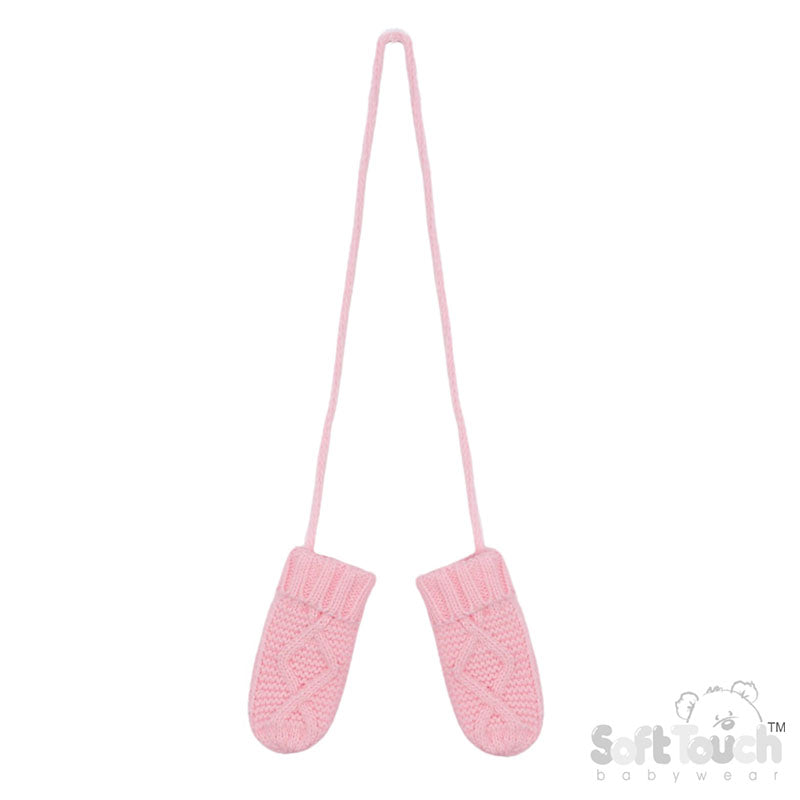 Baby Pink 'Chain' Knit Mittens (0-12 Months) (PK12) BM14-BP