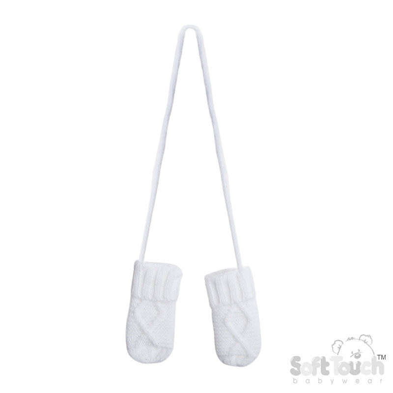 White 'Chain' Knit Mittens (0-12 Months) (PK12) BM14-W