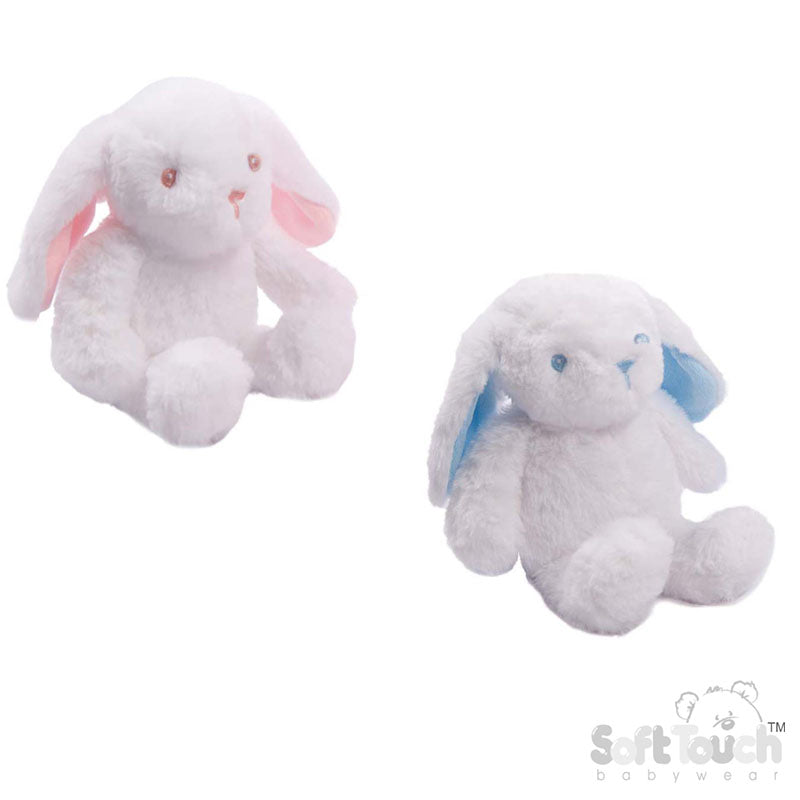 WHITE BUNNY WITH PINK OR BLUE EARS - 15 CM (PK6) BU515-WBP