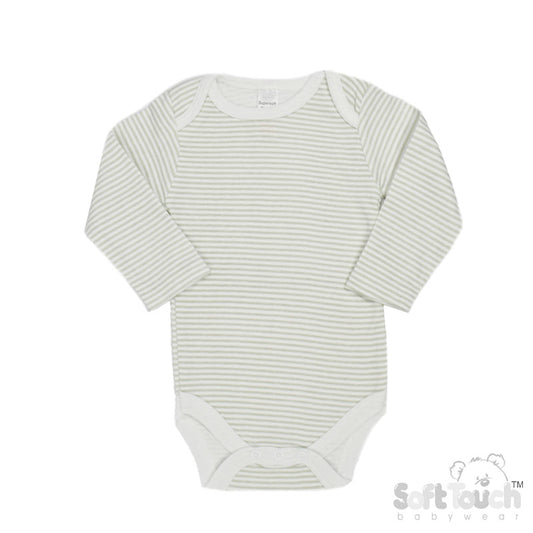 Long Sleeved Grey Striped Bodysuits  (0-3 Months) (PK12) CC07-BS-0-3