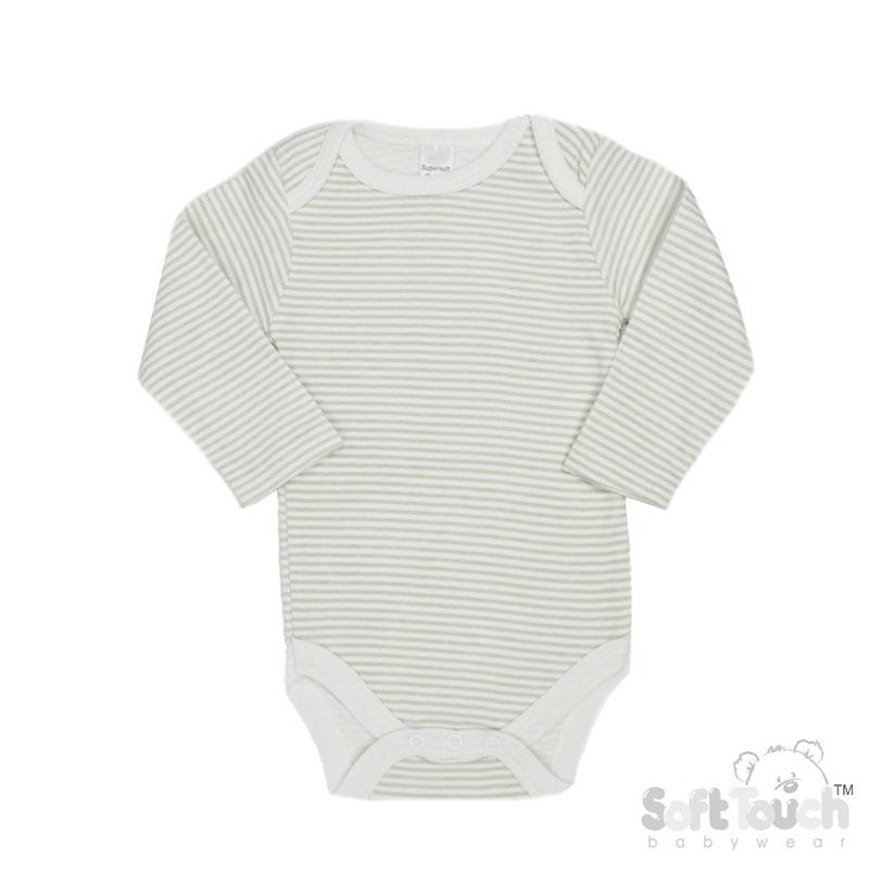 Long Sleeved Grey Striped Bodysuits  (3-6 Months) (PK12) CC07-BS-3-6