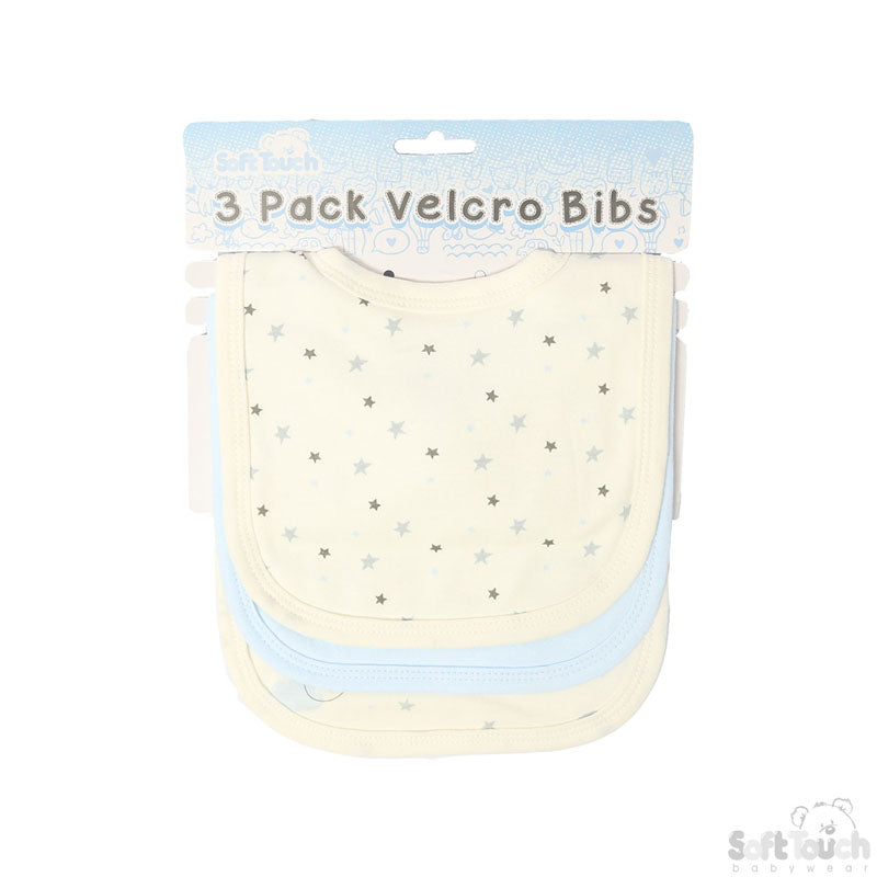 3 PACK VELCRO BIBS - Plain, Clouds & Stars (PK6) CC102-B