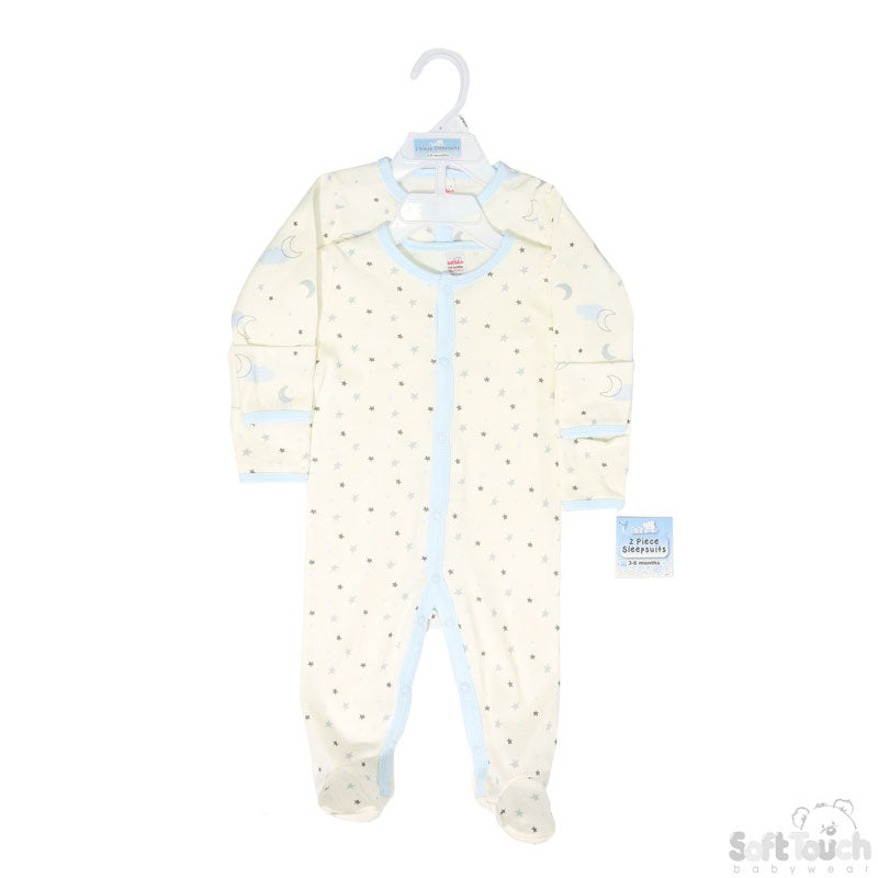 2 Pack Baby Sleep Suits Moons & Stars (NB-9Months)-4CC102-SS