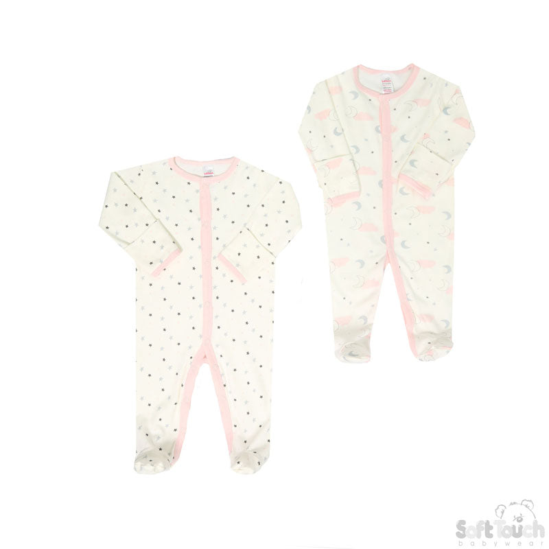 GIRLS 2 PACK STARS & CLOUDS SLEEPSUIT (0-9 MONTHS) CC103-SS
