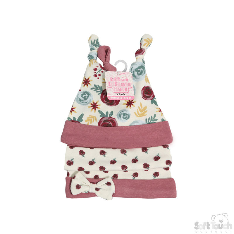 3 Pack baby Assorted Floral Hat (0-9 Months)-4CC104-H