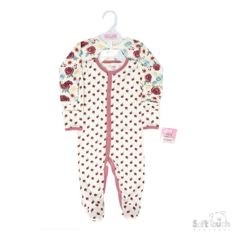 2 Pack Baby Sleep Suits Floral (NB-9Months)-4CC104-SS
