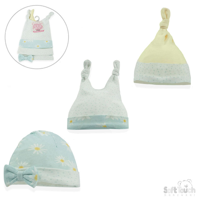 3 Pack baby Assorted (Daisy Hat (0-3 Months)-CC201-H