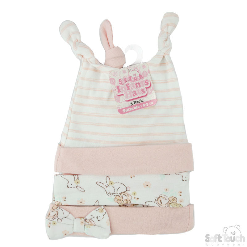 3 Pack baby Assorted Bunny Hat (0-3 Months)-4CC202-H