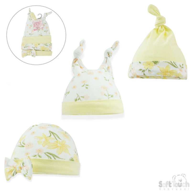 3 Pack baby Assorted Floral Hat (0-3 Months)-4CC203-H