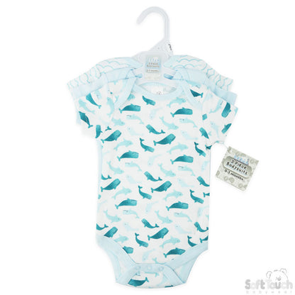 3 Pack Bodysuits Whale (0-3 Months)-4CC204-BS