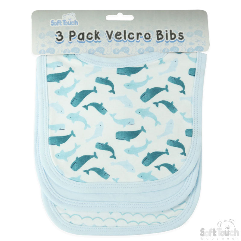 Boys 3 Pack Velcro Bibs: CC204-B (Whale)