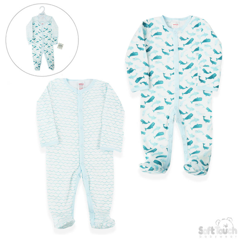 2 Pack Sleepsuit Whale (0-3 Months)-4CC204-SS