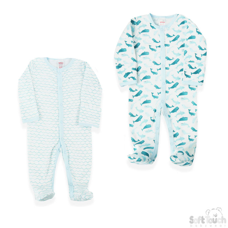 2 Pack Sleepsuit Whale (0-3 Months)-4CC204-SS