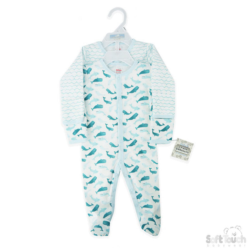 2 Pack Sleepsuit Whale (0-3 Months)-4CC204-SS