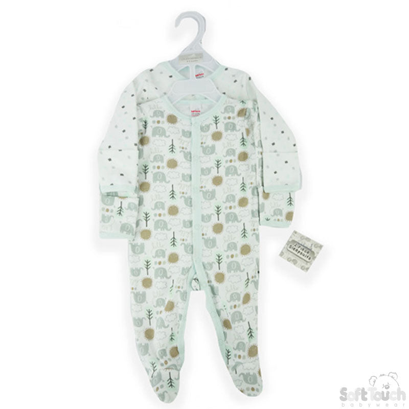 2 Pack Sleepsuit Elephant (0-3 Months)-4CC205-SS