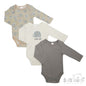 3 PACK LONG SLEEVED BODYSUITS - ELEPHANT (Pack Of 6) (0-6 Months) CC213-BS