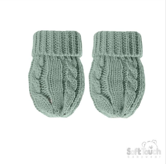 Sage Green 'Elegance' Cable Knit Mittens : BM12-SG-SM
