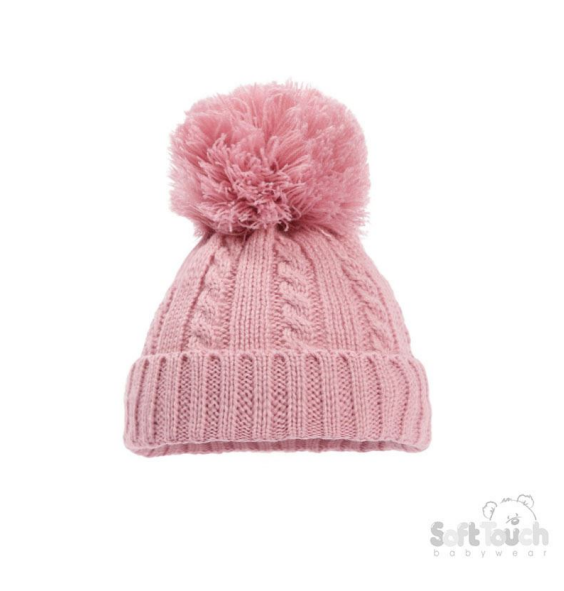 Dusty Pink 'Elegance' Cable Knit Hat w/Pom Pom : H650-DP-SM