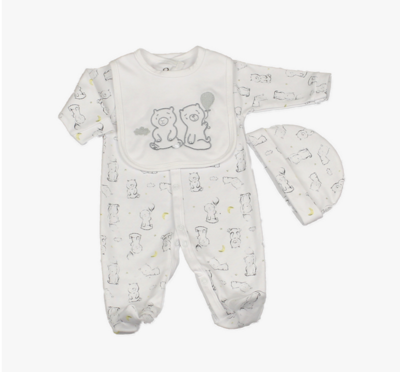 Baby 3 Piece Layette Gift Set White Bear & Balloon (0-9 Months)-M1306