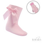 Pink 'Adorable' Knee Length Socks w/Satin  Bow : S141-p  0-24mths