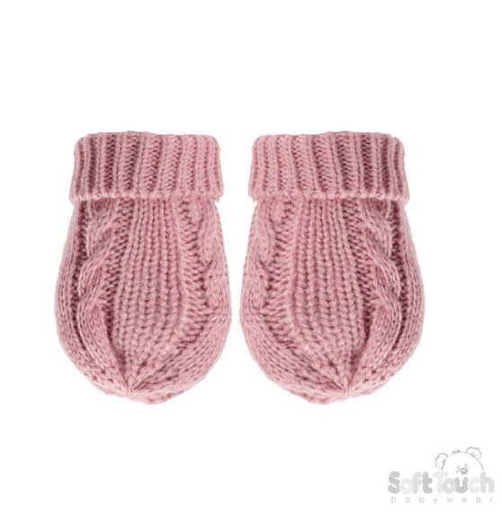 : Dusty Pink 'Elegance' Cable Knit Mittens : BM12-DP-SM