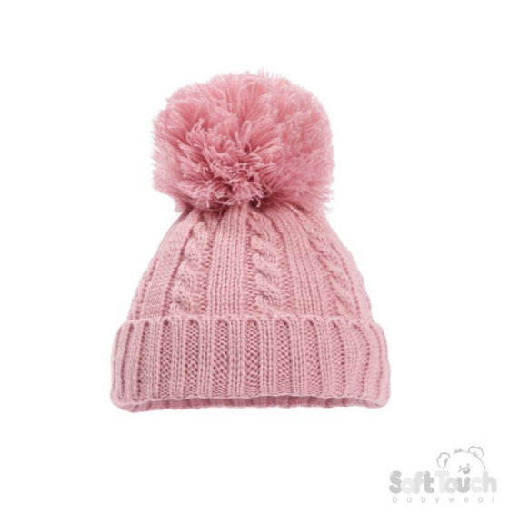 Dusty Pink 'Elegance' Cable Knit Hat w/Pom Pom : H652-DP-MED