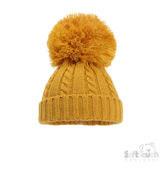 Mustard 'Elegance' Cable Knit Hat w/Pom Pom : H652-M-MED