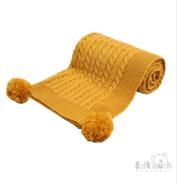 Mustard 'Elegance' Cable Knit Wrap w/Pom Pom : ABP12-M
