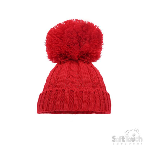 Red 'Elegance' Cable Knit Hat w/Pom Pom : H650-R-SM
